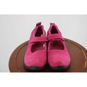 Lands' End Mary Jane Flats Womens Size 4‎ Pink Suede Hook & Loop Walking Shoes